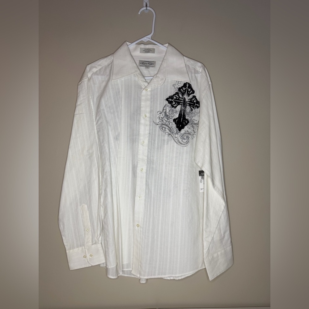 Rue21 White Shirt with Black Cross Design
